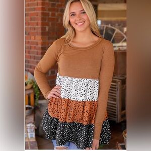 Brown and Polka Dot Tiered Dress